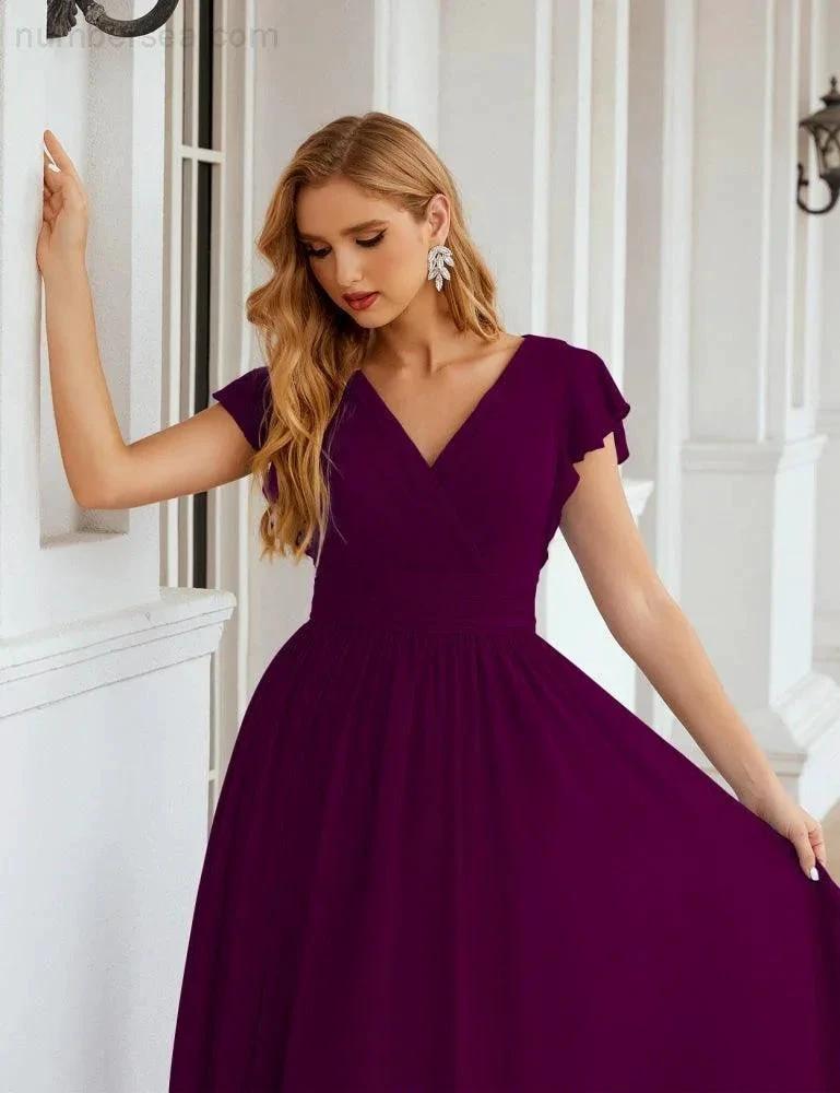 Numbersea V-Neck Bridesmaid Dress Floor Length Backless Formal Evening Dress 28024 by numbersea