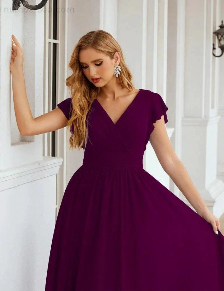 Numbersea V-Neck Bridesmaid Dress Floor Length Backless Formal Evening Dress 28024 by numbersea