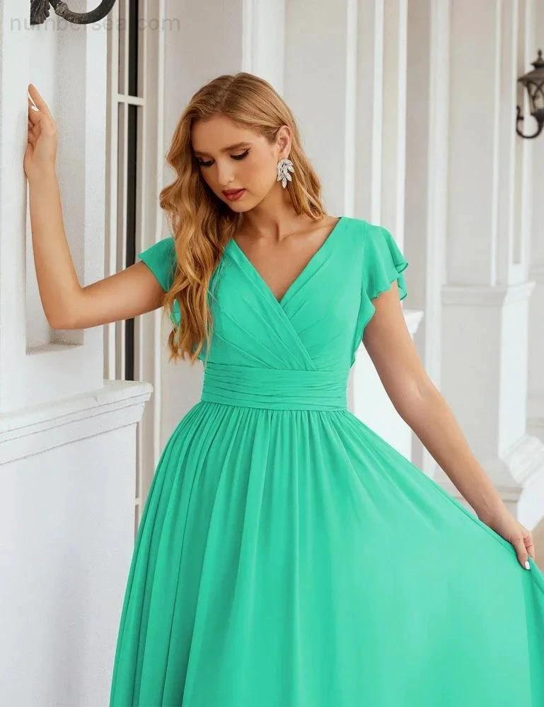Numbersea V-Neck Bridesmaid Dress Floor Length Backless Formal Evening Dress 28024 by numbersea