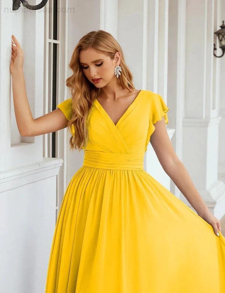 Numbersea V-Neck Bridesmaid Dress Floor Length Backless Formal Evening Dress 28024 by numbersea