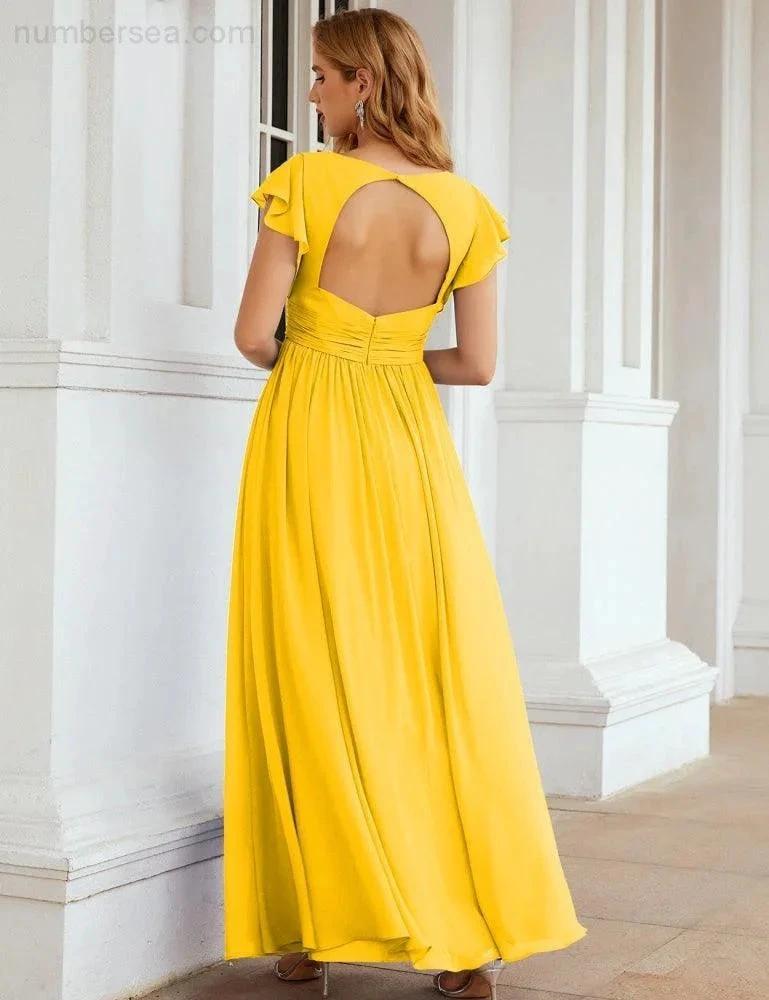Numbersea V-Neck Bridesmaid Dress Floor Length Backless Formal Evening Dress 28024 by numbersea