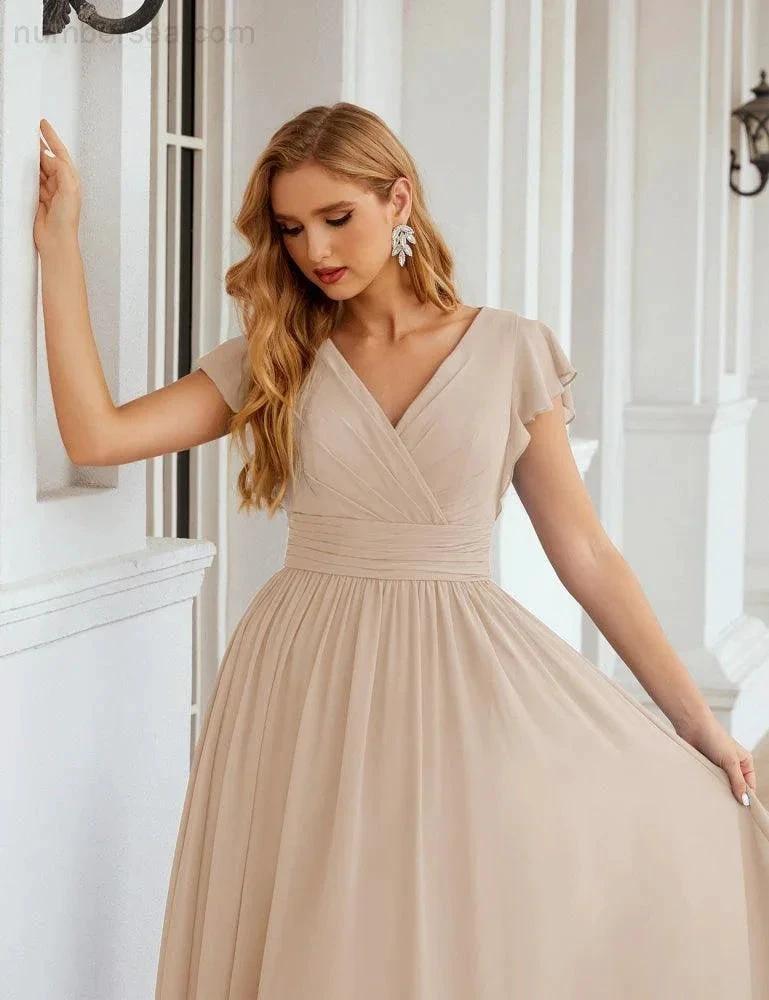 Numbersea V-Neck Bridesmaid Dress Floor Length Backless Formal Evening Dress 28024 by numbersea