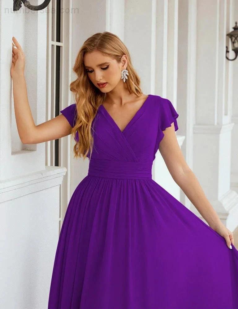 Numbersea V-Neck Bridesmaid Dress Floor Length Backless Formal Evening Dress 28024 by numbersea