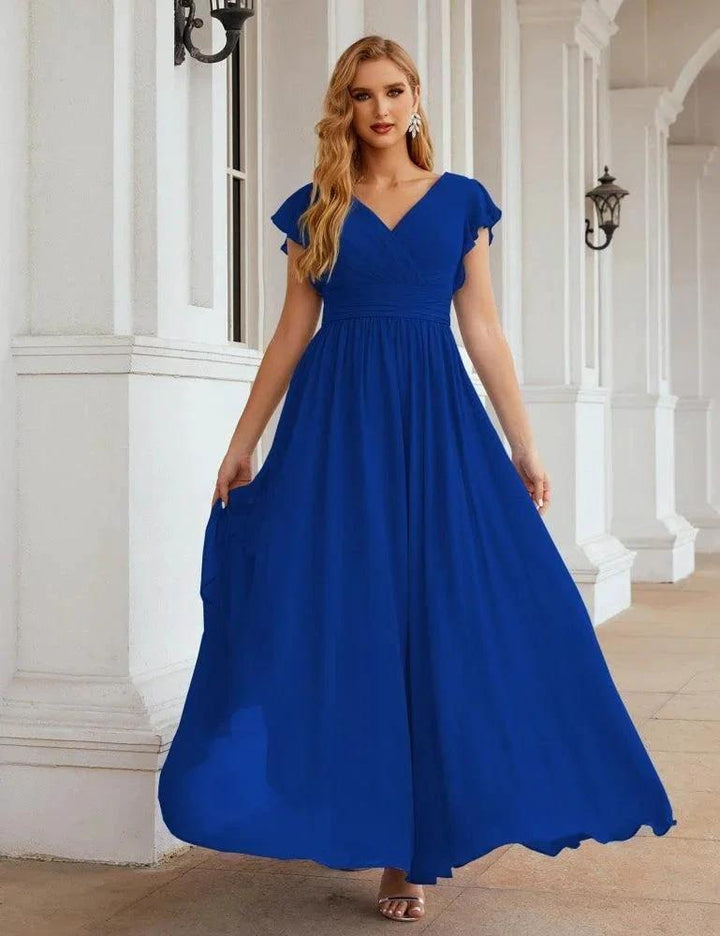 Numbersea V-Neck Bridesmaid Dress Floor Length Backless Formal Evening Dress 28024 by numbersea