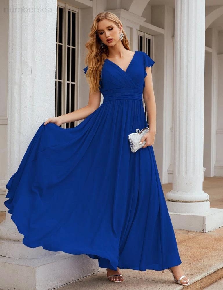 Numbersea V-Neck Bridesmaid Dress Floor Length Backless Formal Evening Dress 28024 by numbersea