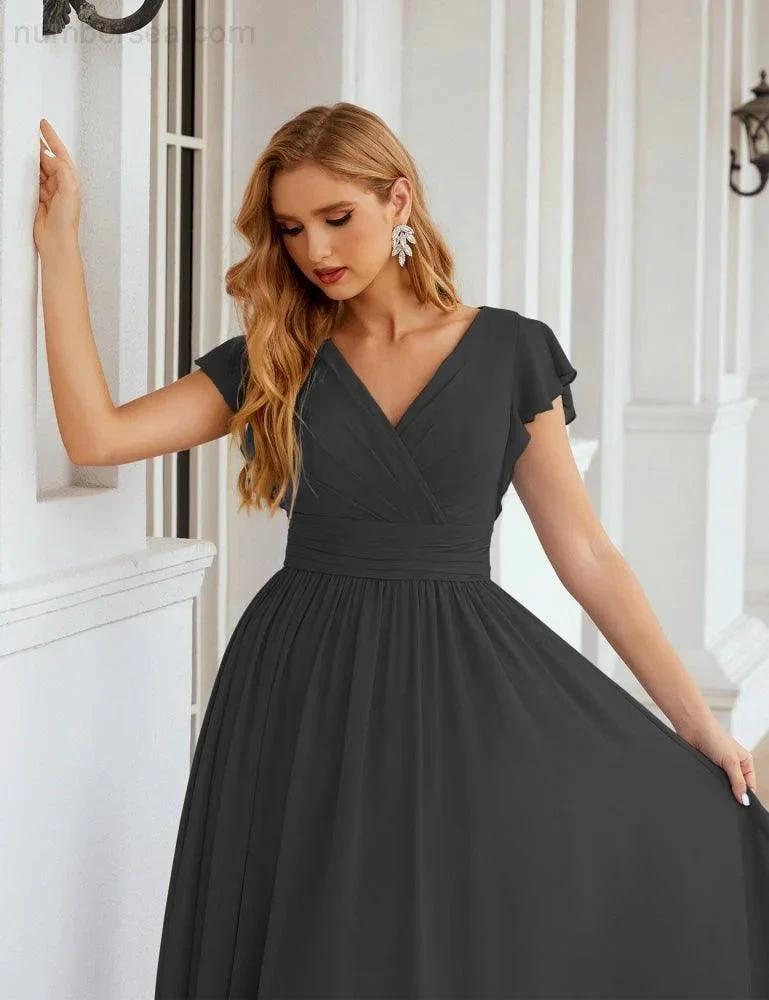 Numbersea V-Neck Bridesmaid Dress Floor Length Backless Formal Evening Dress 28024 by numbersea