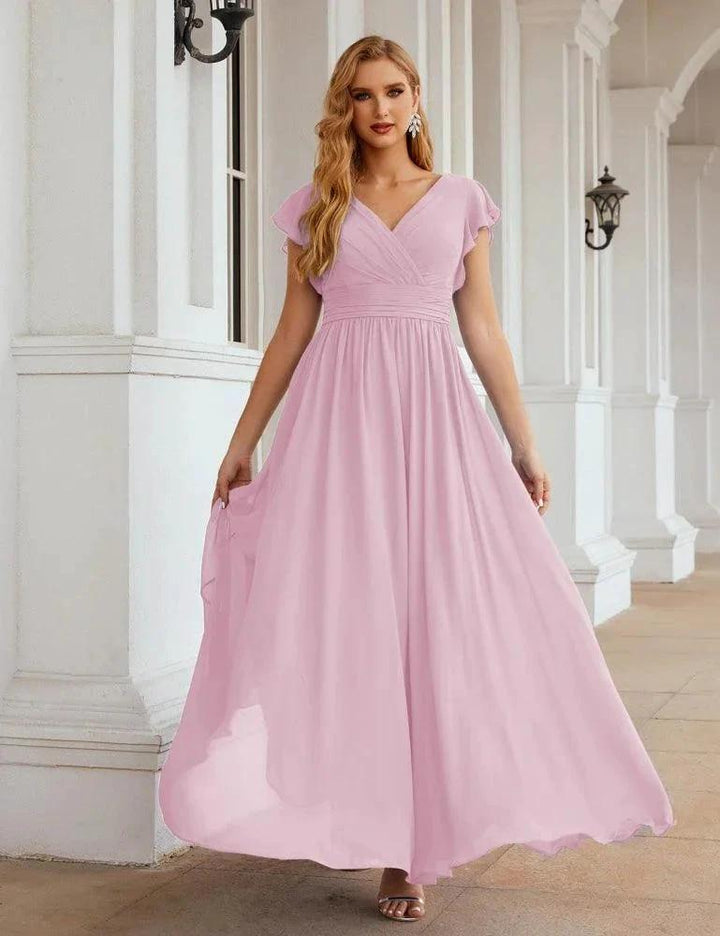 Numbersea V-Neck Bridesmaid Dress Floor Length Backless Formal Evening Dress 28024 by numbersea