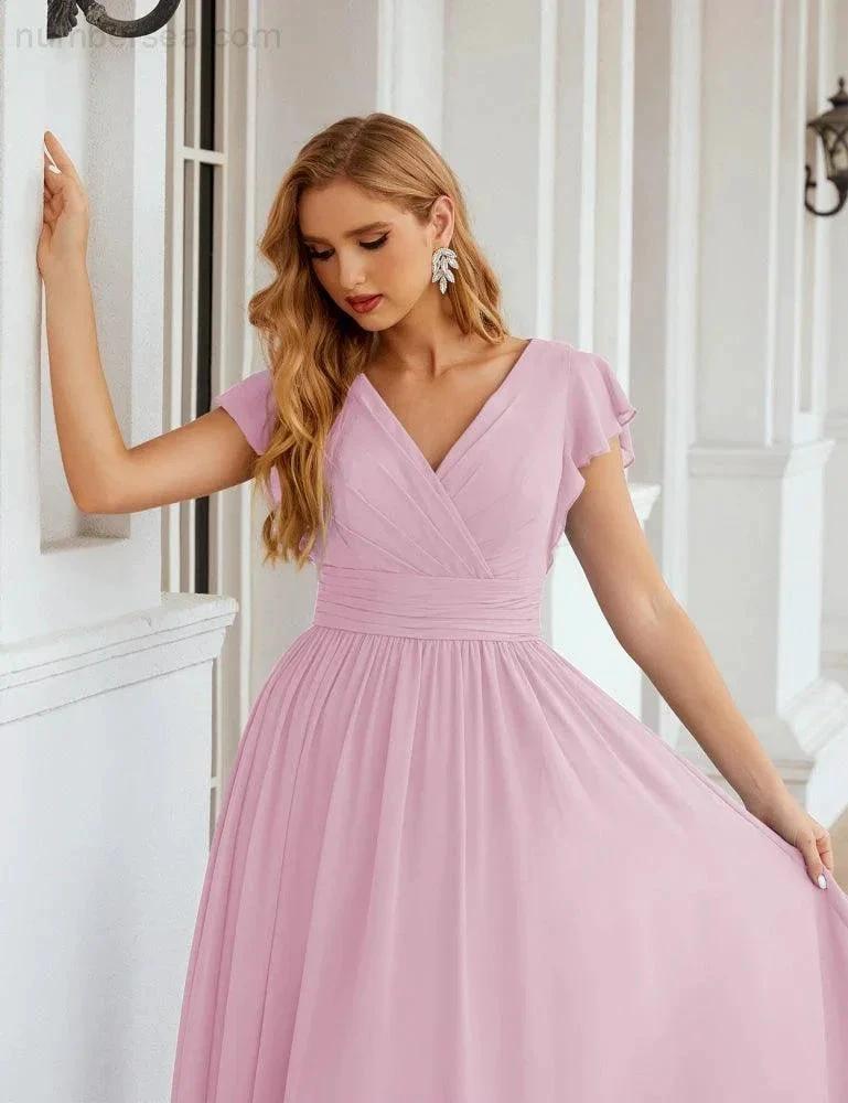 Numbersea V-Neck Bridesmaid Dress Floor Length Backless Formal Evening Dress 28024 by numbersea