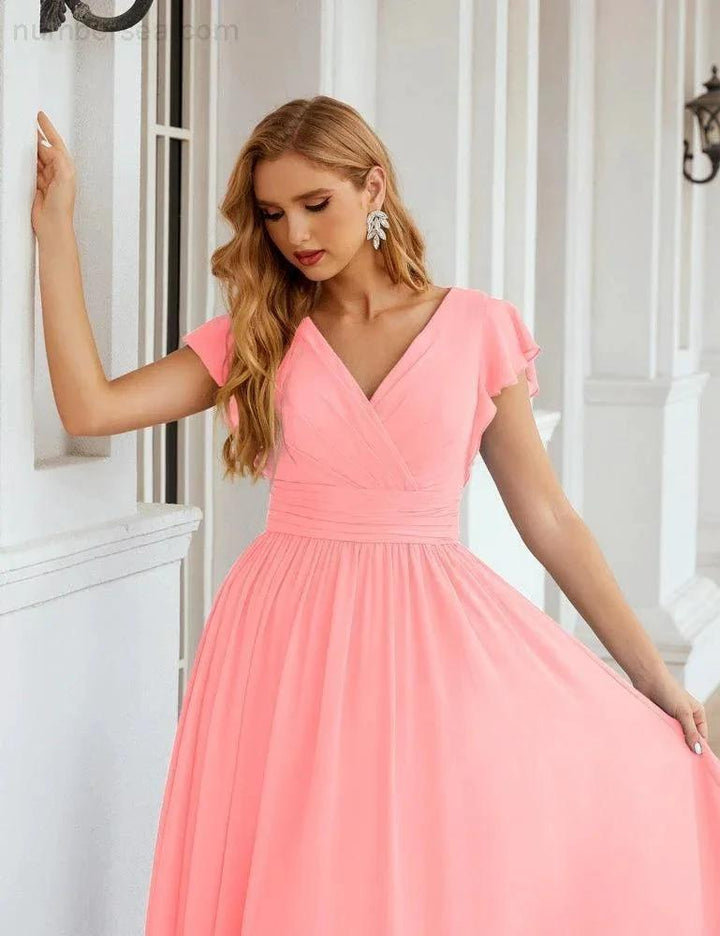 Numbersea V-Neck Bridesmaid Dress Floor Length Backless Formal Evening Dress 28024 by numbersea