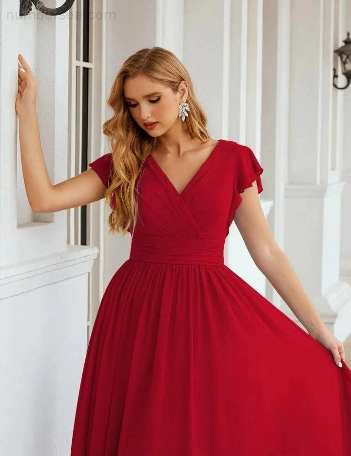 Numbersea V-Neck Bridesmaid Dress Floor Length Backless Formal Evening Dress 28024 by numbersea