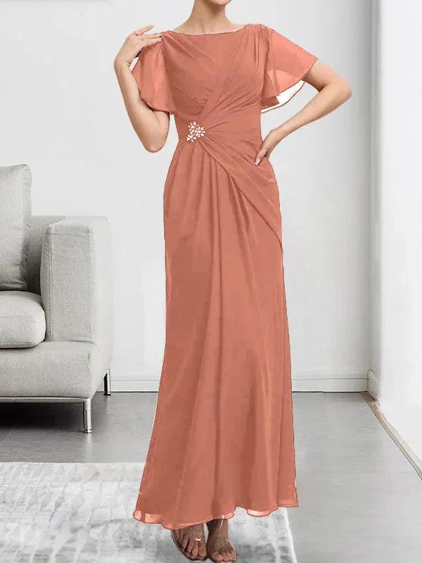 A-line Scoop Ankle-Length Chiffon Mother of the Bride Dress With Beading Pleated by Dreamylily