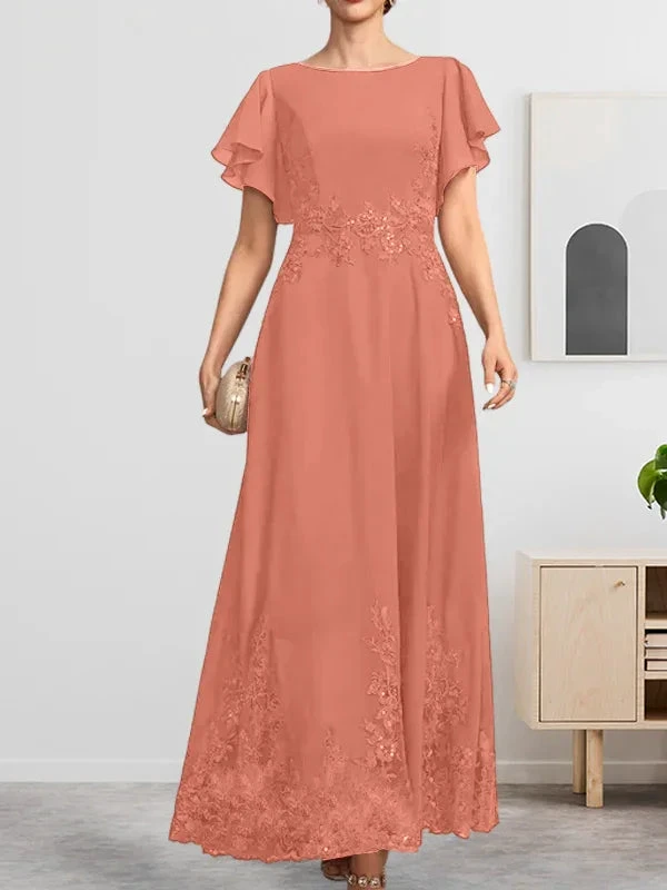 A-line Scoop Ankle-Length Lace Chiffon Mother of the Bride Dress With Sequins by Dreamylily