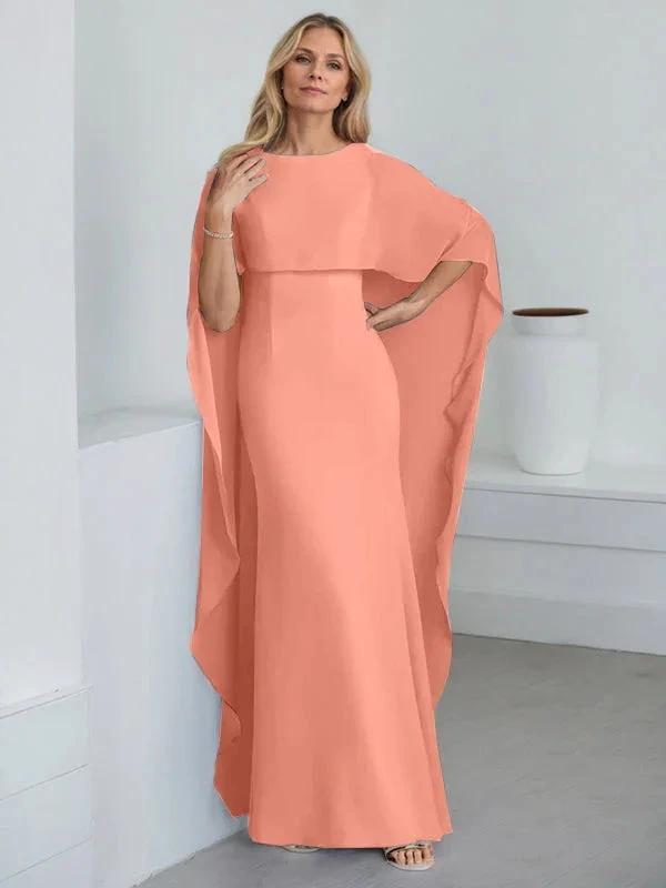 Sheath Scoop Floor-Length Chiffon Mother of the Bride Dress With Cascading Ruffles by Dreamylily