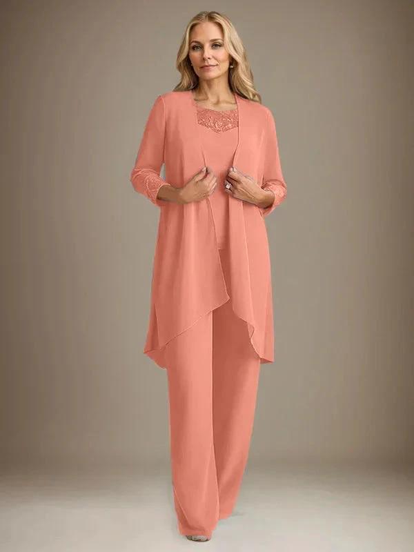 Chiffon Scoop Long Sleeves Mother Of The Bride Pantsuits With Jacket by Dreamylily