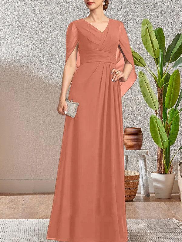 Dark Navy A-Line V-Neck Long Mother of Bride Dress by Dreamylily