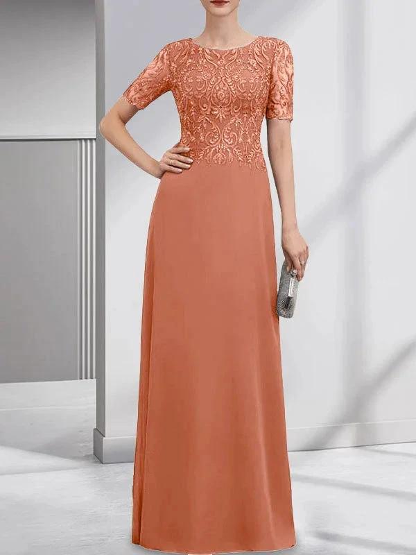 A-line Scoop Floor-Length Lace Chiffon Mother of the Bride Dress With Sequins by Dreamylily