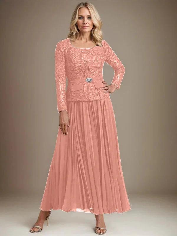 A-line Square Ankle-Length Chiffon Mother of the Bride Dress With Pleated by Dreamylily