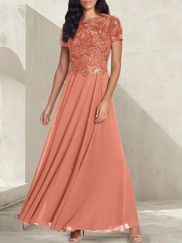 Charcoal Grey A-Line Scoop Long Mother of the Bride Dress With Beadings by Dreamylily