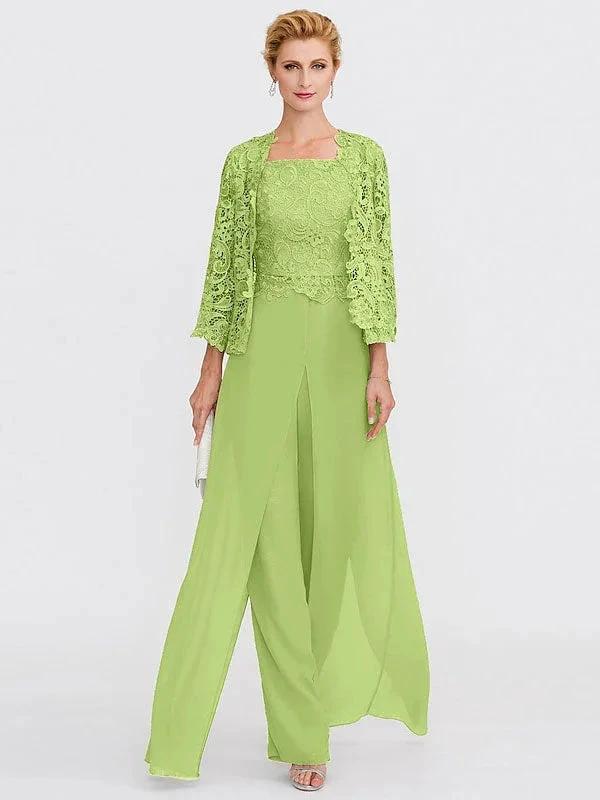 3 Piece Chiffon Square Neck Mother of the Bride Pantsuits with Jacket by Dreamylily