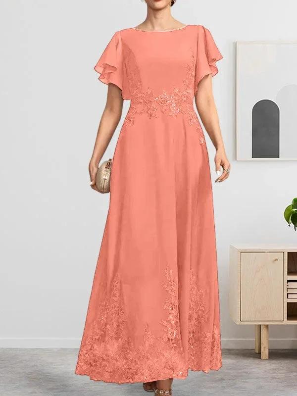 A-line Scoop Ankle-Length Lace Chiffon Mother of the Bride Dress With Sequins by Dreamylily
