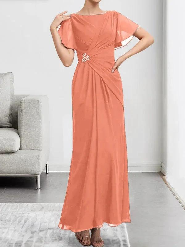 A-line Scoop Illusion Tea-Length Chiffon Lace Mother of the Bride Dress With Beading Sequins by Dreamylily