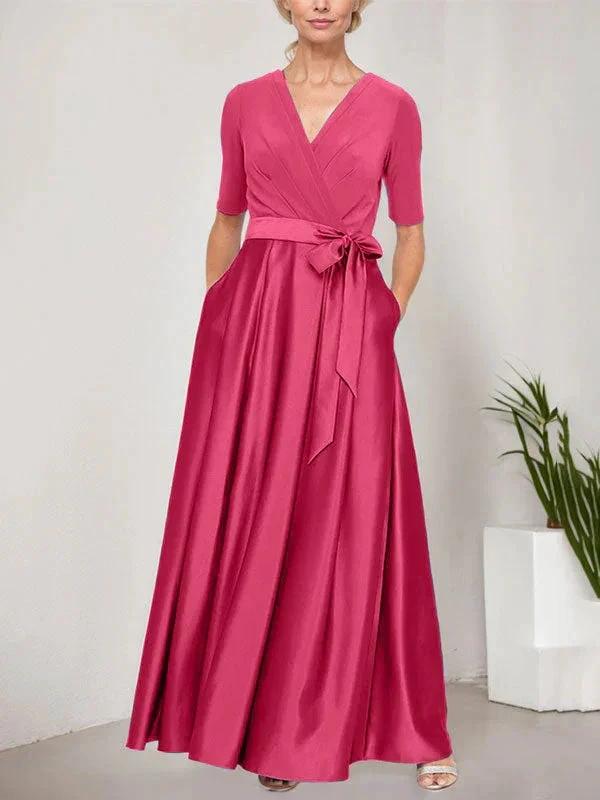 Surplice Neckline Ballgown with Full Satin Skirt &amp; Jersey Bodice by Dreamylily