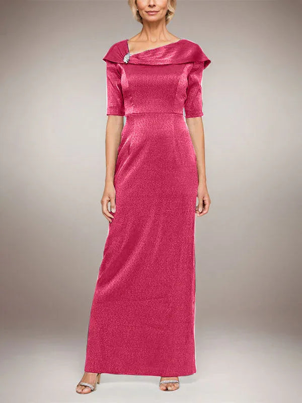 Long Shimmer Column Dress with Foldover Cuff L-Neckline and Elbow Sleeves by Dreamylily