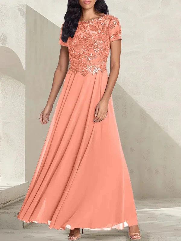 Charcoal Grey A-Line Scoop Long Mother of the Bride Dress With Beadings by Dreamylily