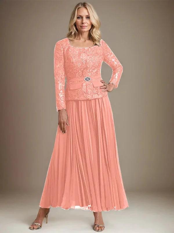A-line Square Ankle-Length Chiffon Mother of the Bride Dress With Pleated by Dreamylily