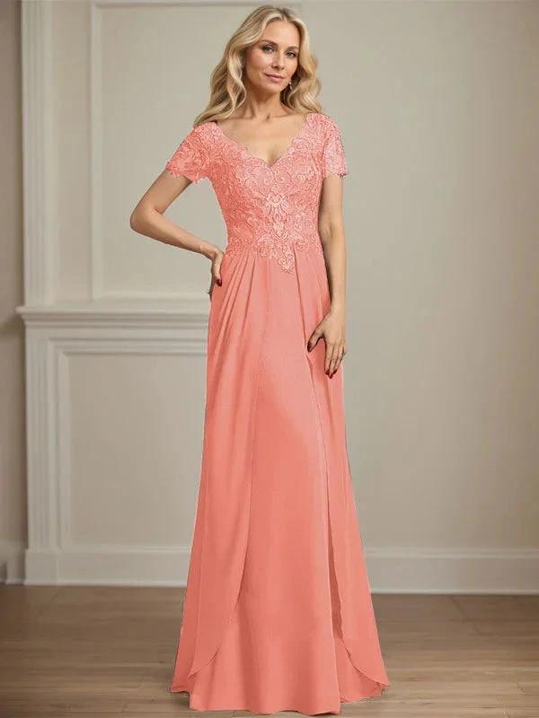 A-line V-Neck Floor-Length Chiffon Lace Mother of the Bride Dress by Dreamylily