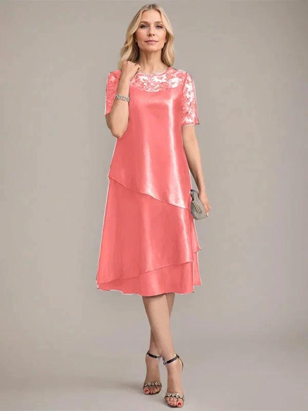 A-Line Scoop Knee-Length Mother of the Bride Dress With Applique &amp; Sequins by Dreamylily