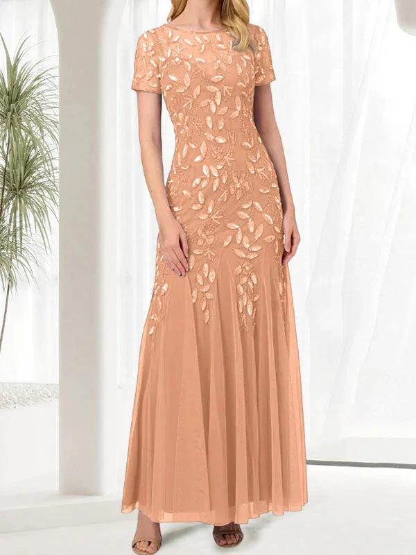 Blue Mermaid Round Neck Long Mother of the Bride Dress With Beadings by Dreamylily
