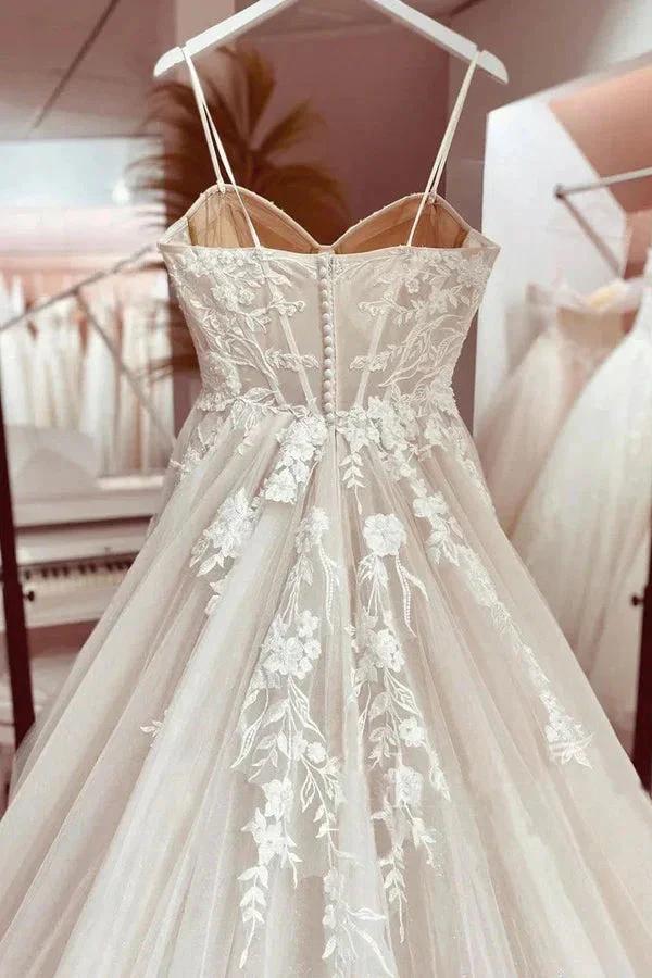 Corset Bodice Spaghetti Straps A Line Lace Wedding Dress Bridal Gown WD651 by pgmdress