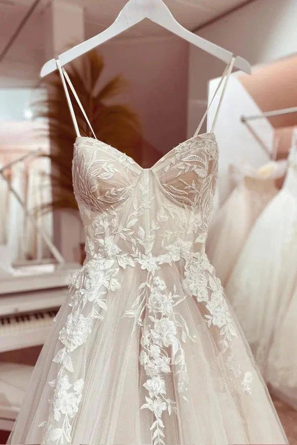 Corset Bodice Spaghetti Straps A Line Lace Wedding Dress Bridal Gown WD651 by pgmdress