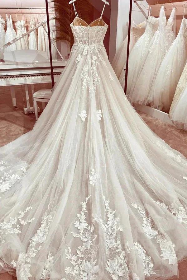 Corset Bodice Spaghetti Straps A Line Lace Wedding Dress Bridal Gown WD651 by pgmdress
