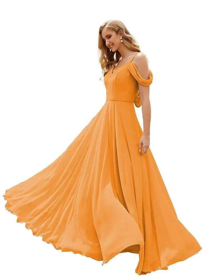 Numbersea Cold Shoulder Chiffon Bridesmaid Dresses Long Maxi Formal Prom Gowns for Women Party SEA28059 by numbersea