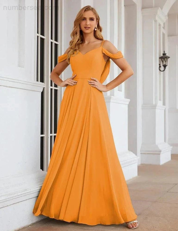 Numbersea Cold Shoulder Chiffon Bridesmaid Dresses Long Maxi Formal Prom Gowns for Women Party SEA28059 by numbersea