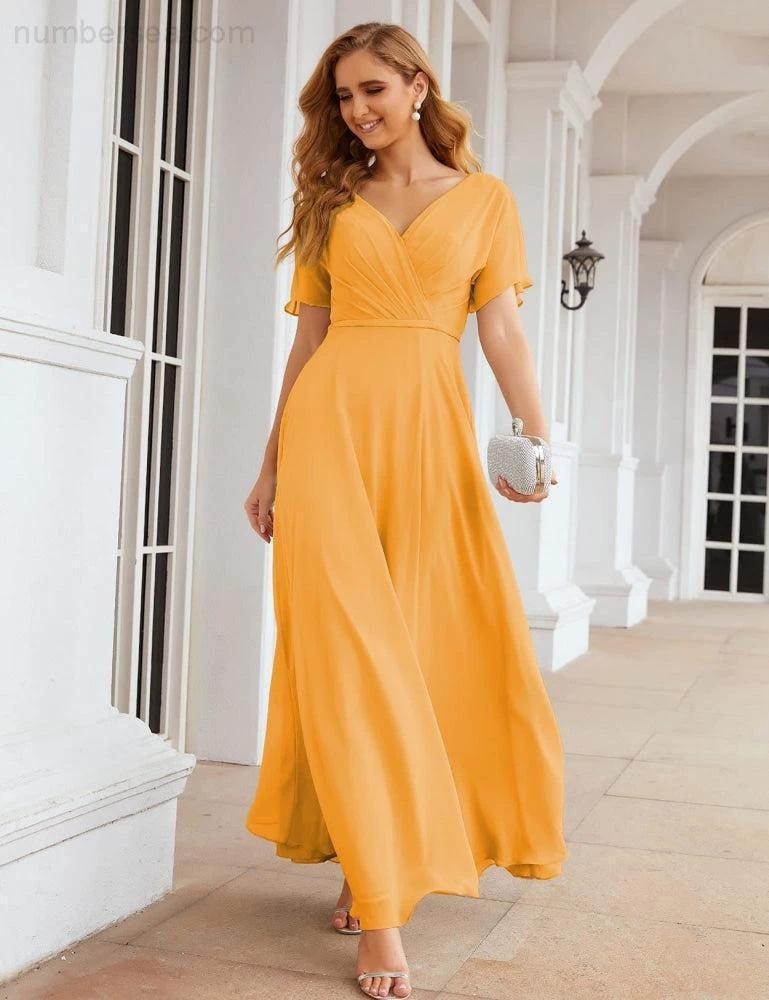 Numbersea Wrap V-Neck Chiffon Bridesmaid Dresses Long Formal Maxi Evening Gown for Wedding Guests SEA28049 by numbersea