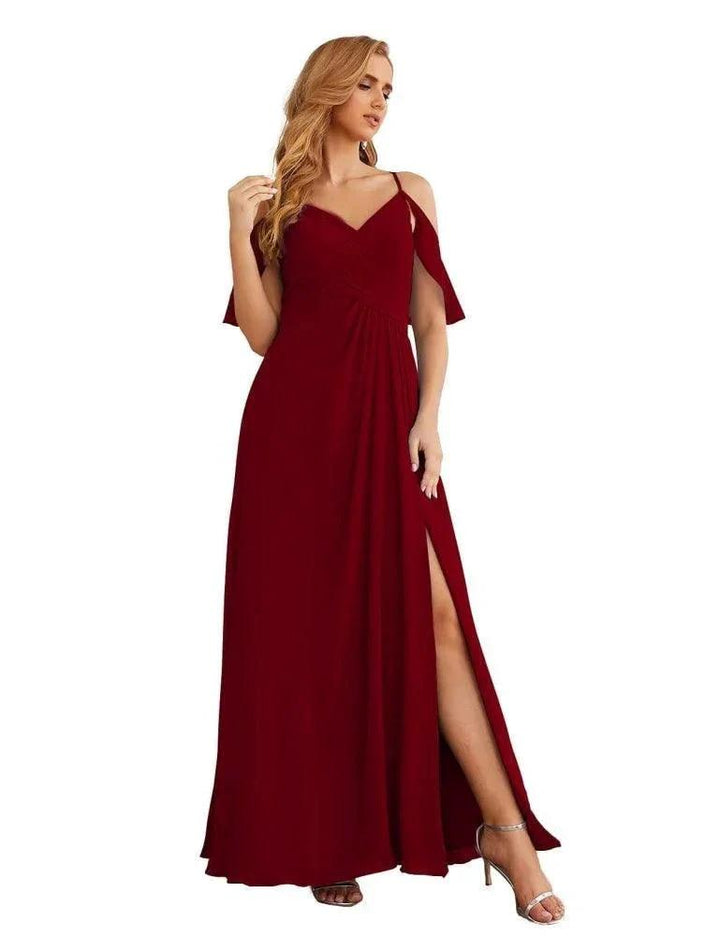 Numbersea Chiffon Cold Shoulder Long Bridesmaid Dresses Plus Size Formal Prom Gowns for Women Party Wedding SEA28070 by numbersea