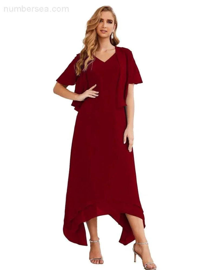 Sunnderly Chiffon Plus Size Mother of Bride Dresses with Jacket Formal Dresses for Wedding SY28073 by numbersea