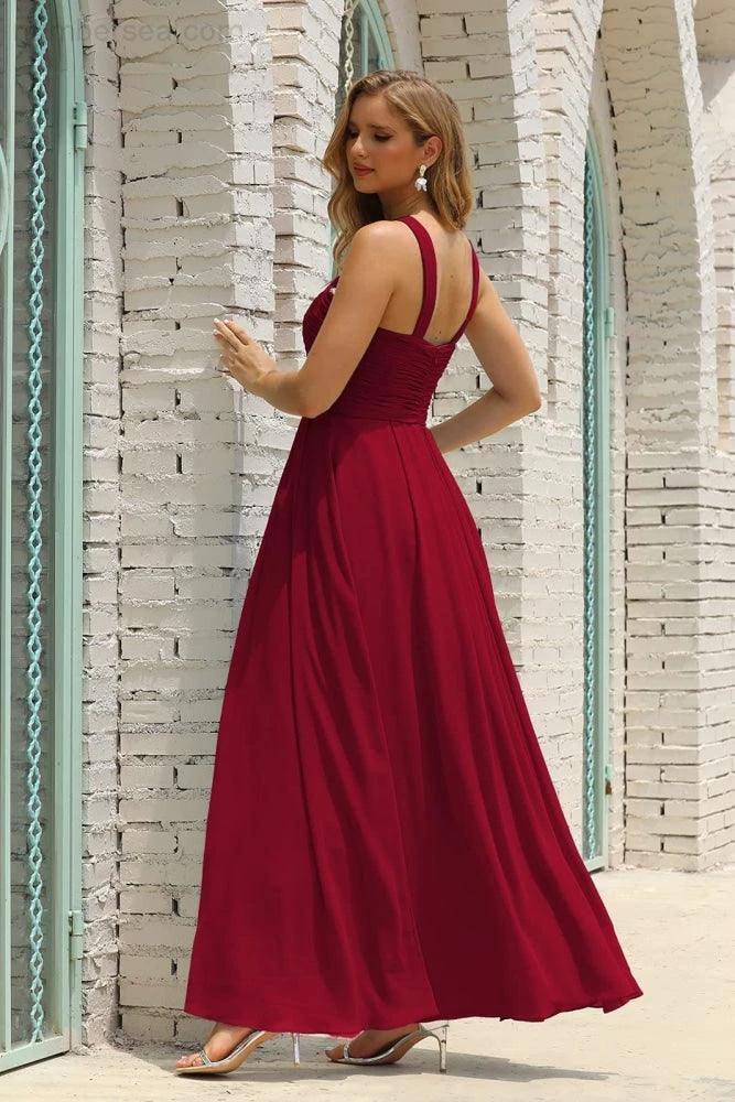 Numbersea Women Halter Chiffon Bridesmaid Dress A-line Long Formal Prom Gown SEA28015 by numbersea