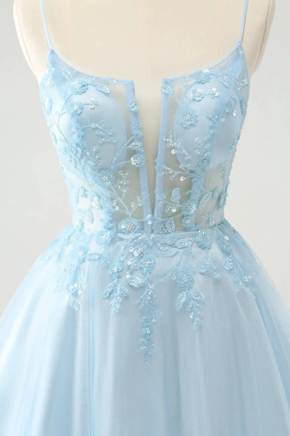 Cute Blush A Line Spaghetti Straps Corset Short Homecoming Dress with Appliques by WEDTREND