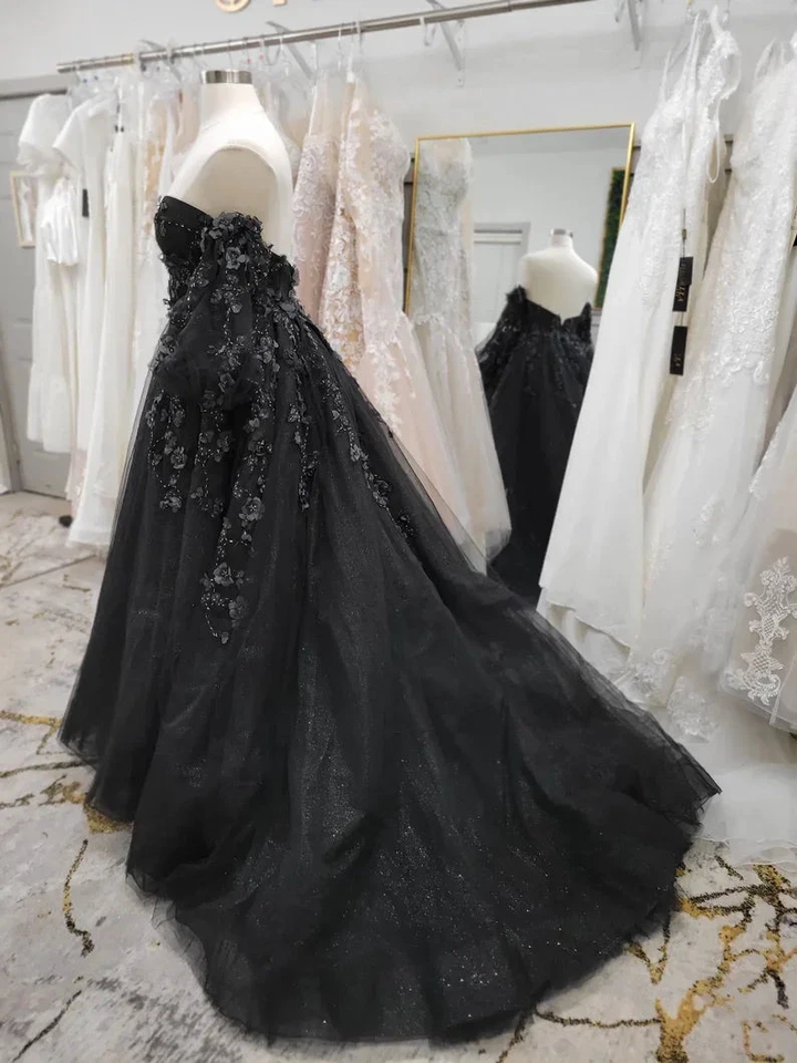 Stunning, Alternative Black Gown, Off The Shoulder Ball Gown Gothic Unconventional Wedding Dress,Y2477 by simplepromdress