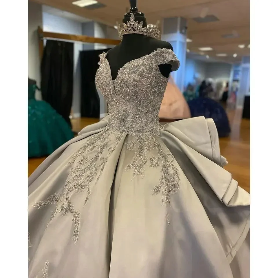 Luxurious Off The Shoulder Silver Quinceanera Dress,Silver Ball Gown Y1157 by simplepromdress