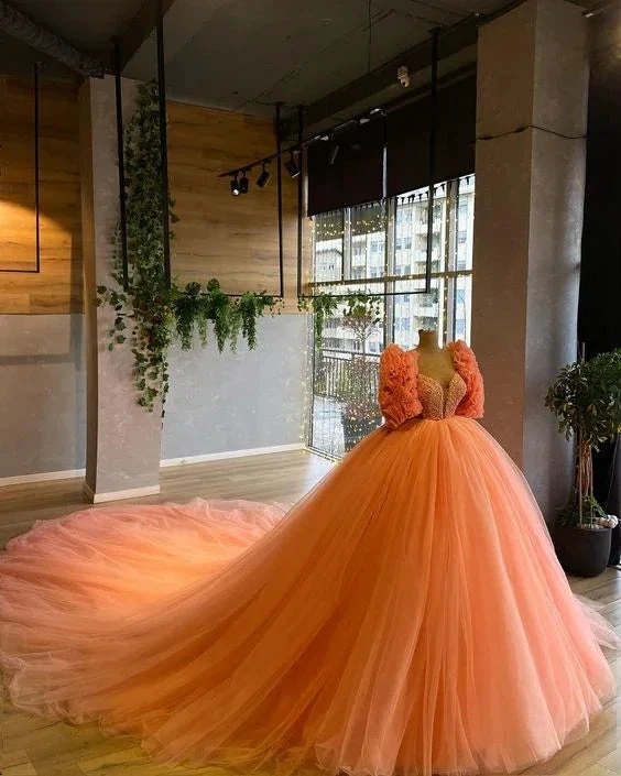 Charming Orange Tulle Ball Gown,Sweet 16 Dress Y6592 by simplepromdress