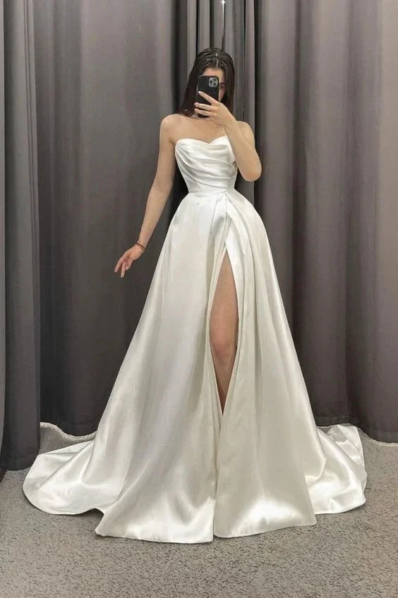 Charming White A-line Satin Wedding Dress Y5900 by simplepromdress