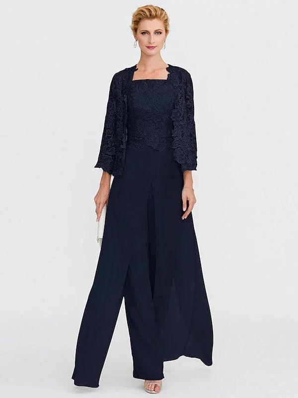 3 Piece Chiffon Square Neck Mother of the Bride Pantsuits with Jacket by Dreamylily