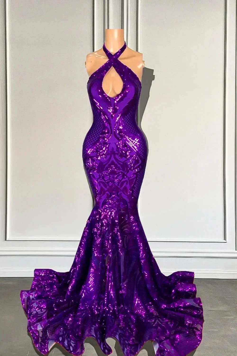 Luxurious Halter Sleeveless Sequined Mermaid Prom Dresses by BIZTUNNEL
