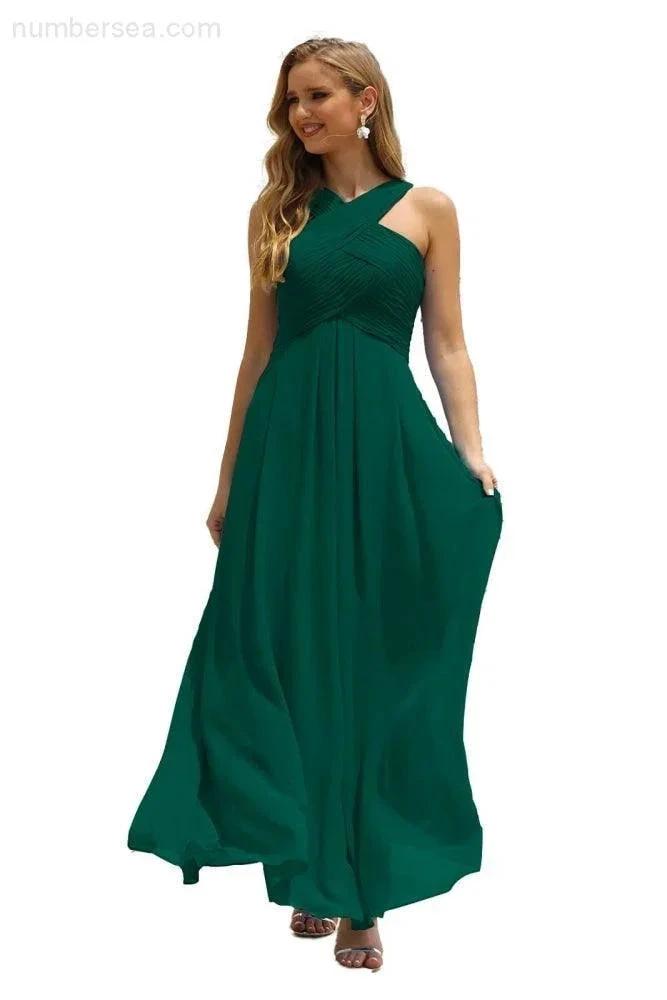 Numbersea Women Halter Chiffon Bridesmaid Dress A-line Long Formal Prom Gown SEA28015 by numbersea