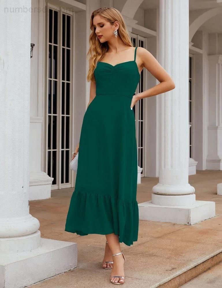 Numbersea Spaghetti Strap Chiffon Bridesmaid Dress Ankle Length Formal A Line Cocktail Party Homecoming Dress for Juniors SEA28028 by numbersea